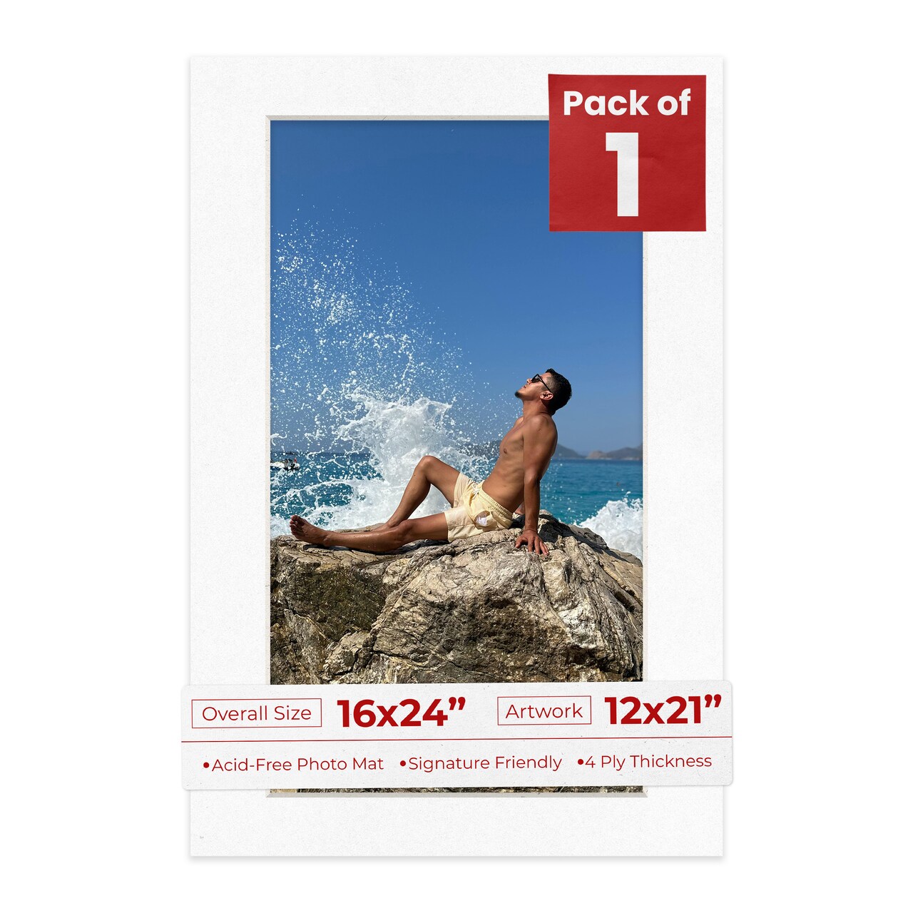 White with Black Core Mat Board for 16x24 Frames - Fits 12x21 Photos